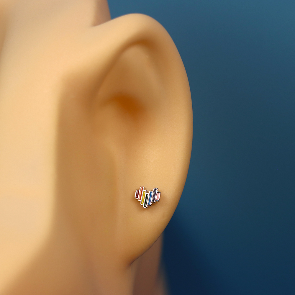S925 Sterling Silver Exquisite Strip-shaped Rainbow Heart-shaped Stud Earrings