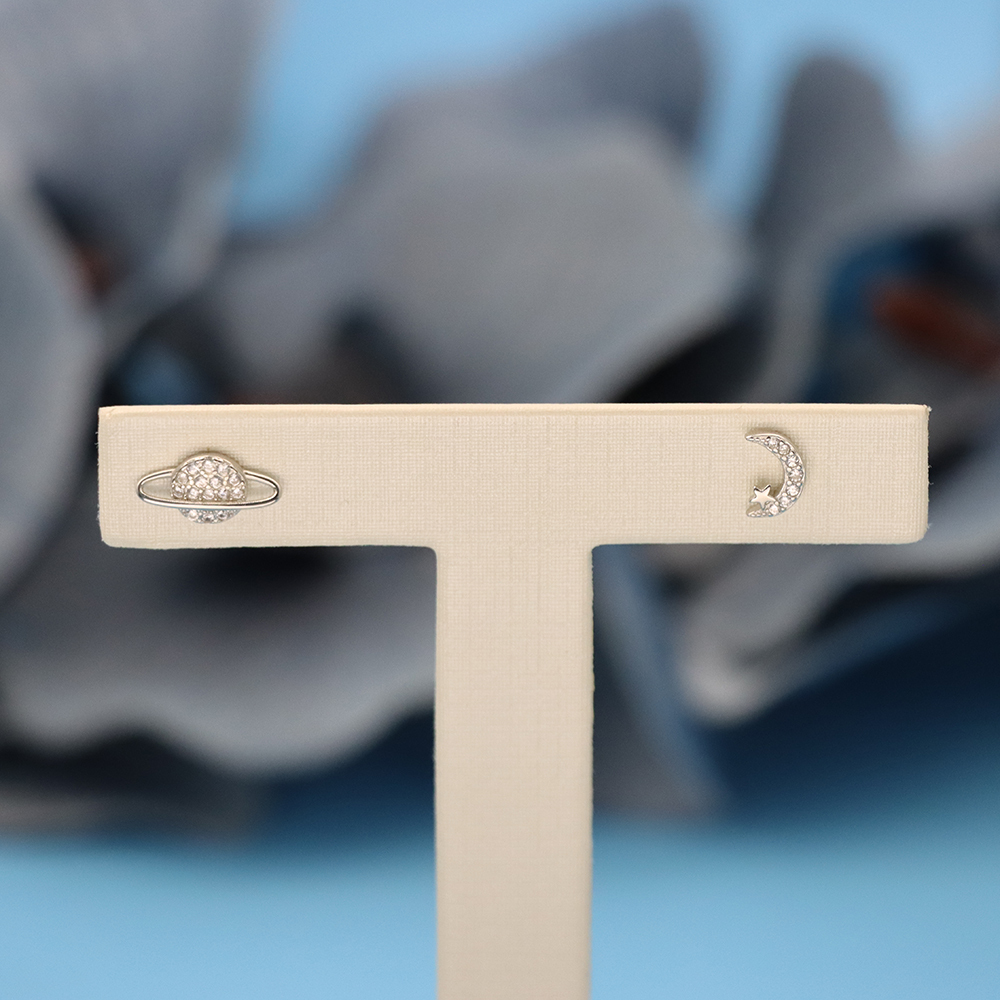 S925 Sterling Silver Asymmetric Moon and Planet-shaped Stud Earrings