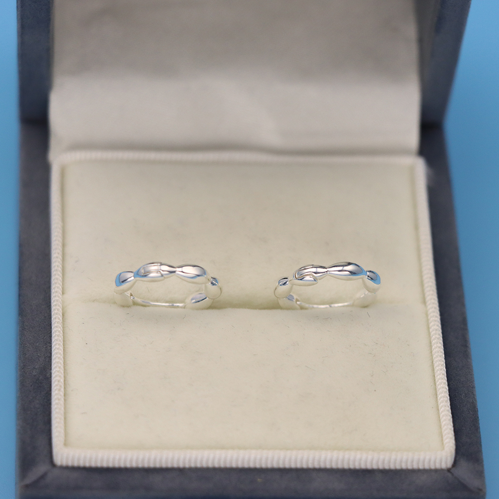 S925 Sterling Silver Simple Hoop Earrings with Rice-shaped and Olive-shaped Bead