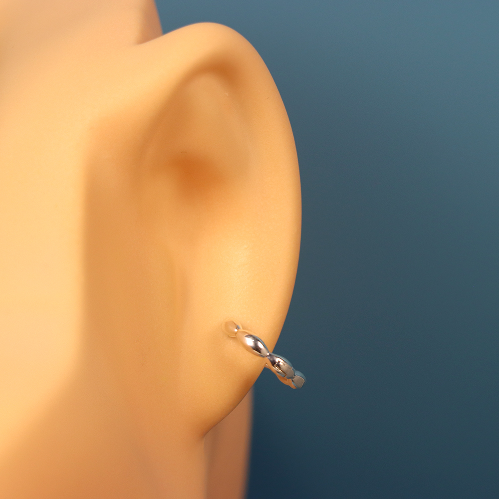 S925 Sterling Silver Simple Hoop Earrings with Rice-shaped and Olive-shaped Bead
