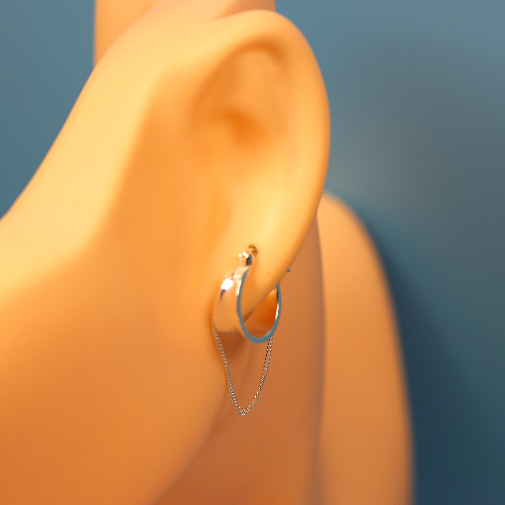 S925 Sterling Silver Chain Tassel Ear Clasps, Wide-faced Hoop Earrings for Women