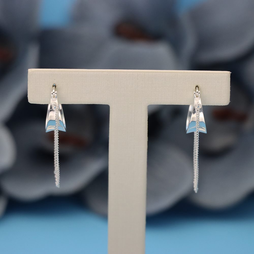 S925 Sterling Silver Chain Tassel Ear Clasps, Wide-faced Hoop Earrings for Women