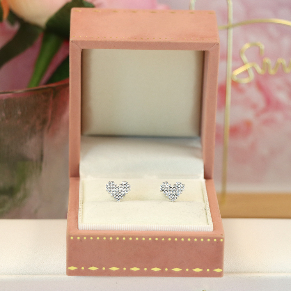S925 Sterling Silver Heart - Shaped Earrings with Full - Cut Zirconia - Romantic and Dainty Jewelry for Women