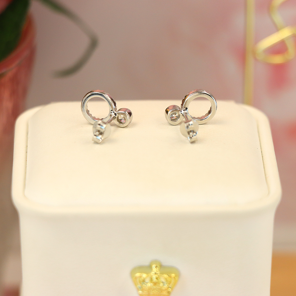 S925 Sterling Silver Round Hollow Stud Earrings with Full - Cut Zirconia - Elegant and Sparkling Jewelry for Women
