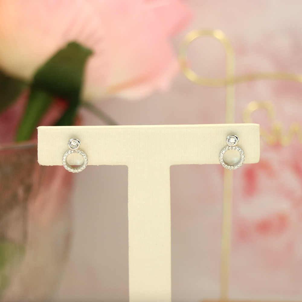 S925 Sterling Silver Round Hollow Stud Earrings with Full - Cut Zirconia - Elegant and Sparkling Jewelry for Women