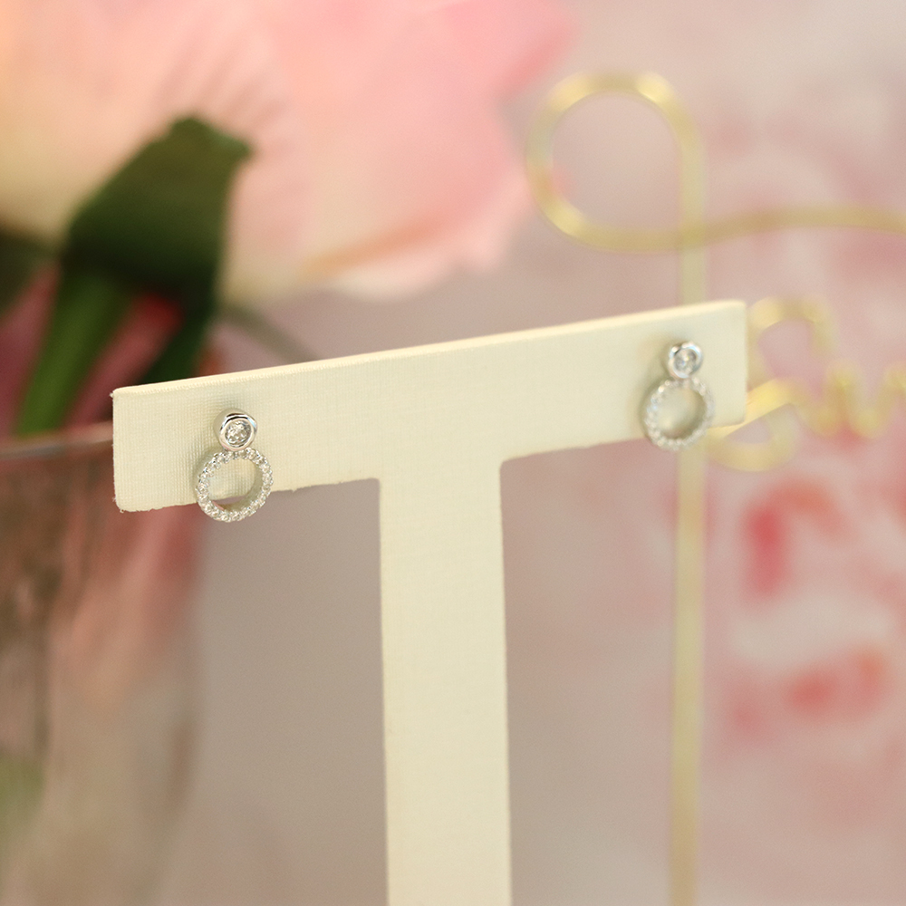 S925 Sterling Silver Round Hollow Stud Earrings with Full - Cut Zirconia - Elegant and Sparkling Jewelry for Women