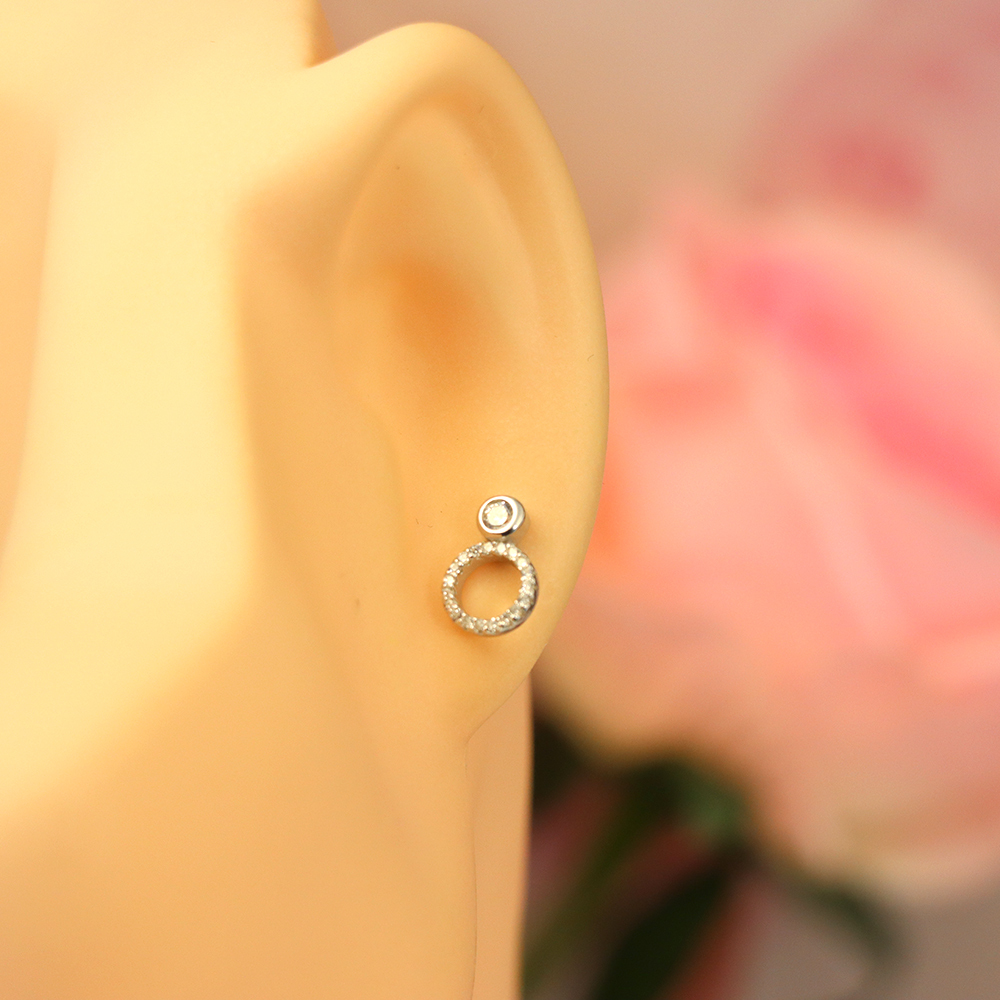 S925 Sterling Silver Round Hollow Stud Earrings with Full - Cut Zirconia - Elegant and Sparkling Jewelry for Women