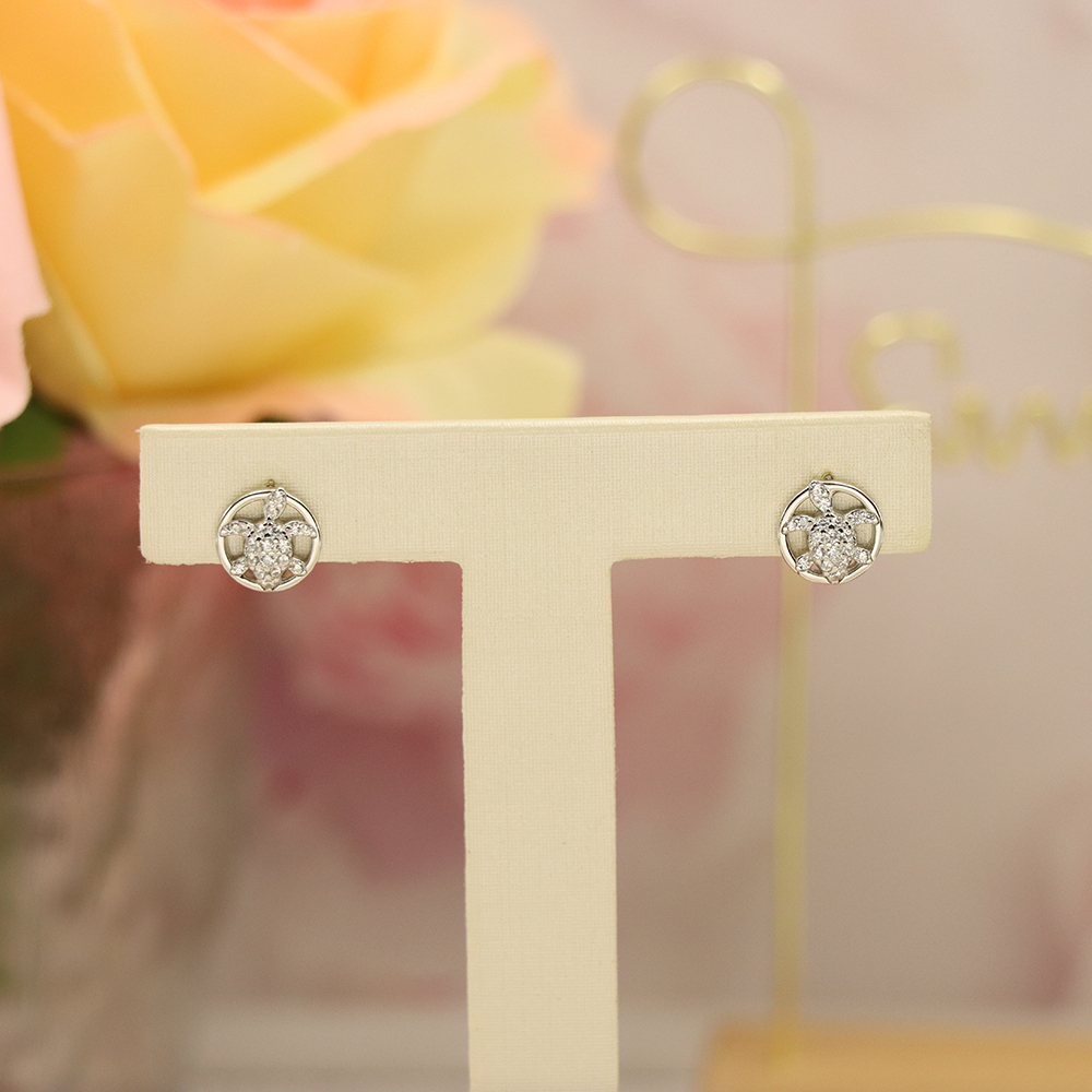 Turtle Geometric Stud Earrings, S925 Sterling Silver Forest-Themed Jewelry, Nature Inspired Dainty Gift, Whimsical Animal Earrings
