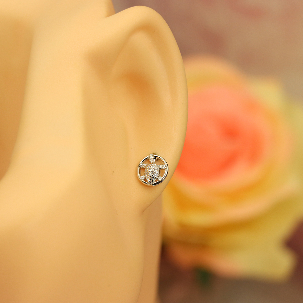 Turtle Geometric Stud Earrings, S925 Sterling Silver Forest-Themed Jewelry, Nature Inspired Dainty Gift, Whimsical Animal Earrings