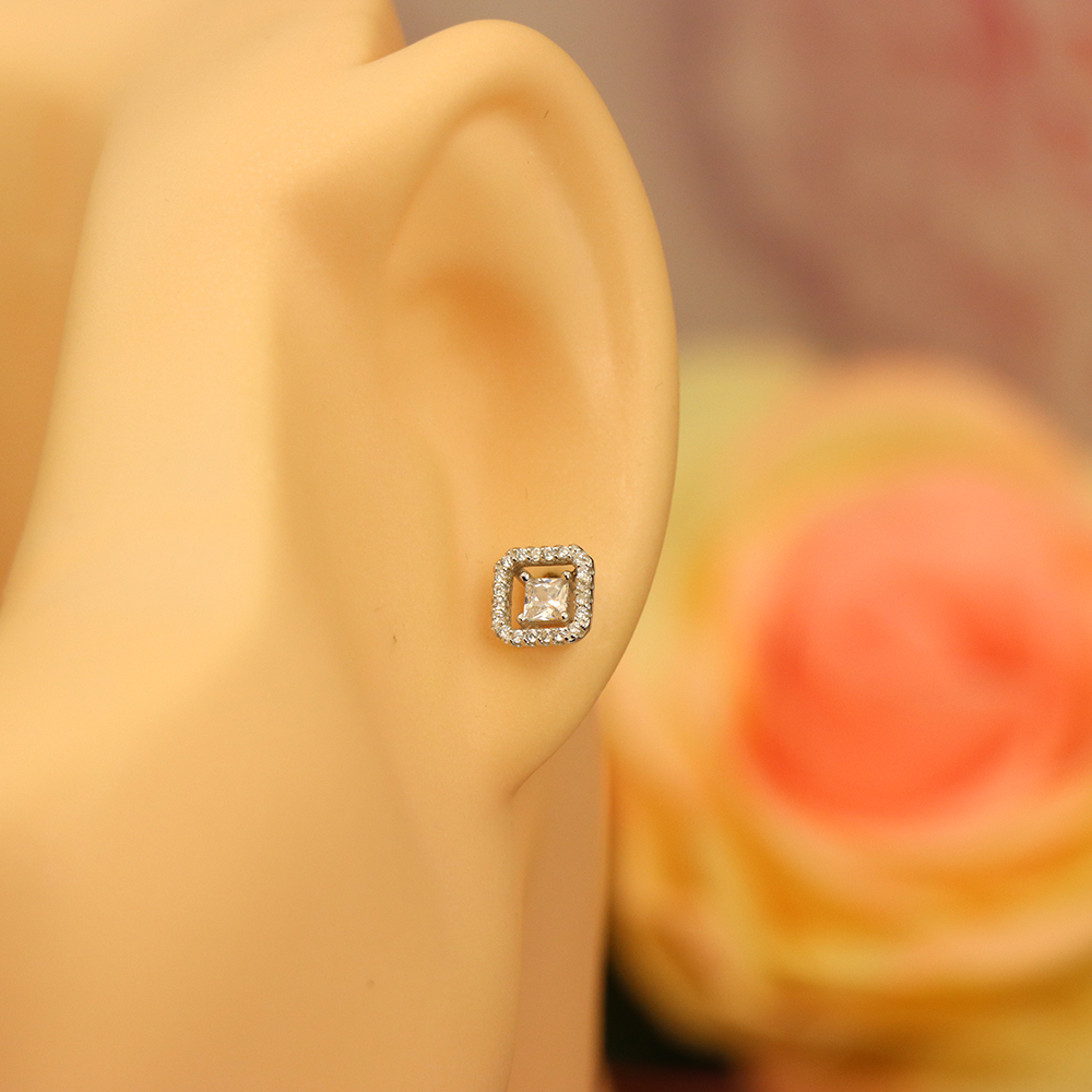 Square Stud Earrings, S925 Sterling Silver Minimalist Geometric Jewelry, Modern Architectural Gift, Versatile Everyday Earrings