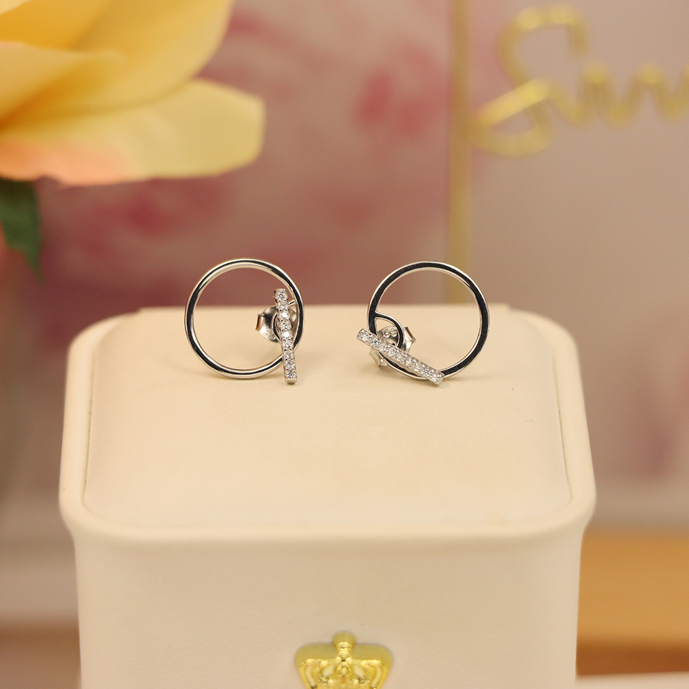 Round Micro-Pavé Stud Earrings, S925 Sterling Silver Full Circle Earrings, Versatile Sparkling Jewelry, Timeless Minimalist Gift