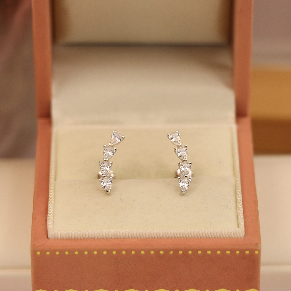 Minimalist Teardrop Stud Earrings, S925 Sterling Silver with Zircon, Everyday Luxury, Bridal Jewelry Gift