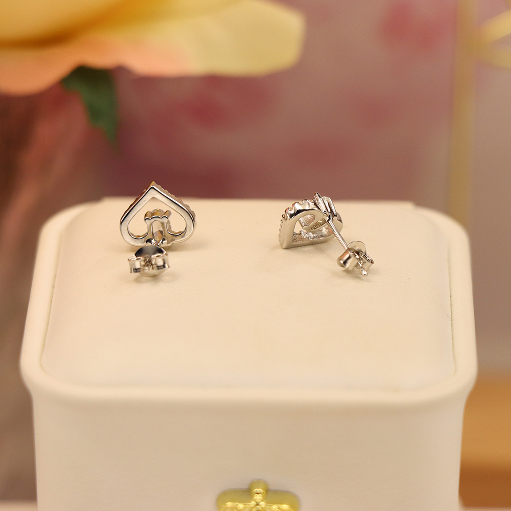 Sparkling Heart Stud Earrings, S925 Sterling Silver Romantic Jewelry, Crystal Love Earrings, Eternal Gift for Her