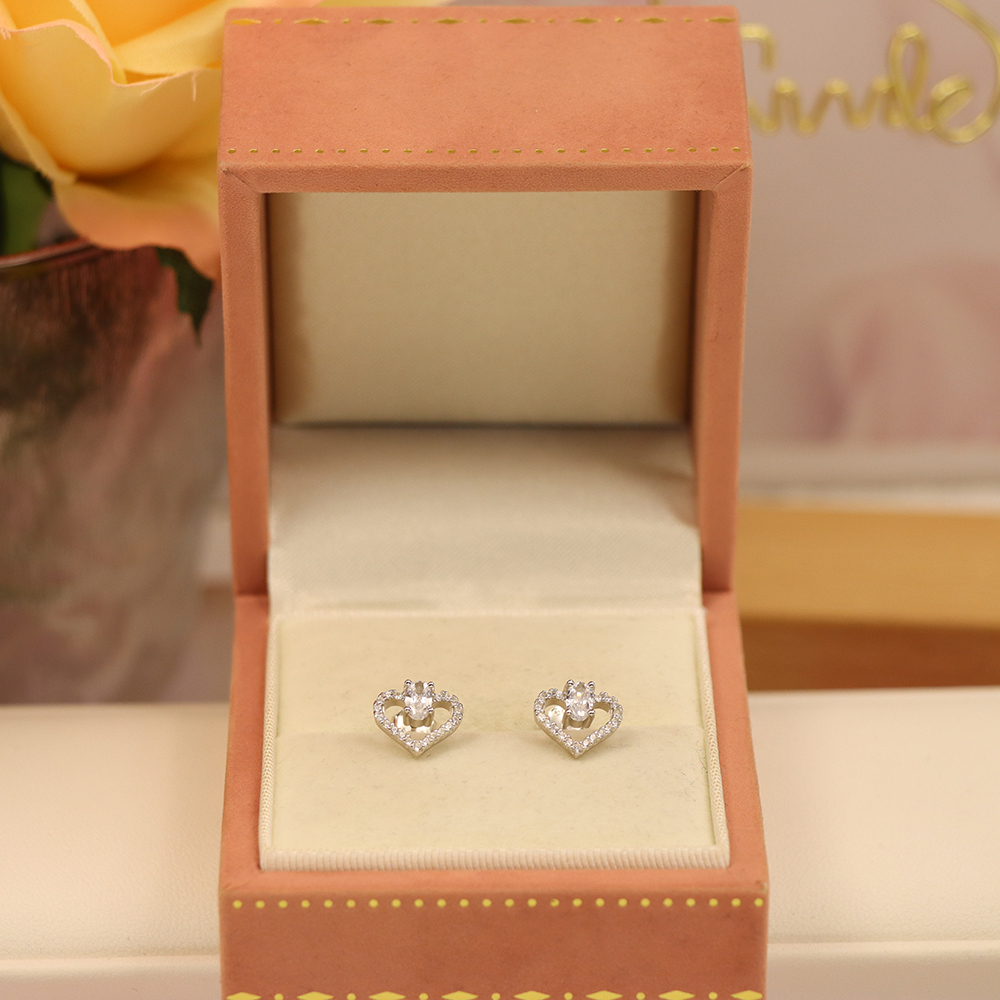 Sparkling Heart Stud Earrings, S925 Sterling Silver Romantic Jewelry, Crystal Love Earrings, Eternal Gift for Her