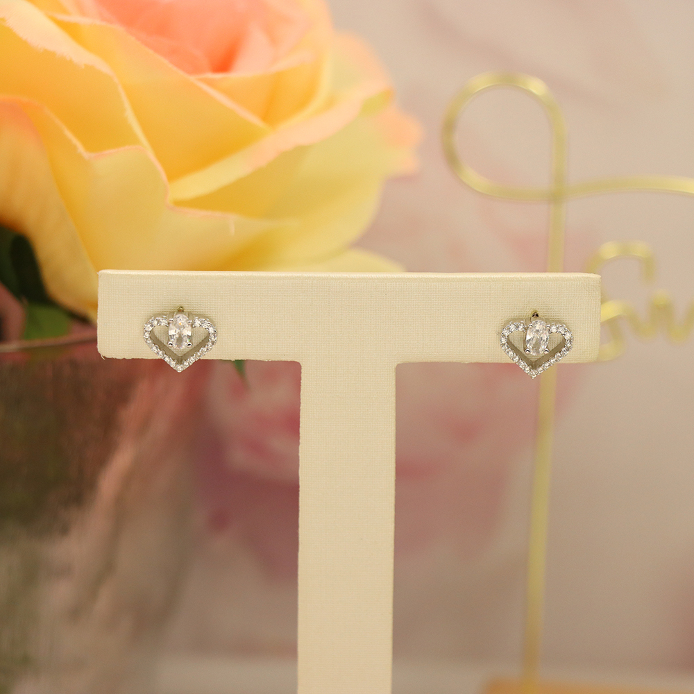 Sparkling Heart Stud Earrings, S925 Sterling Silver Romantic Jewelry, Crystal Love Earrings, Eternal Gift for Her