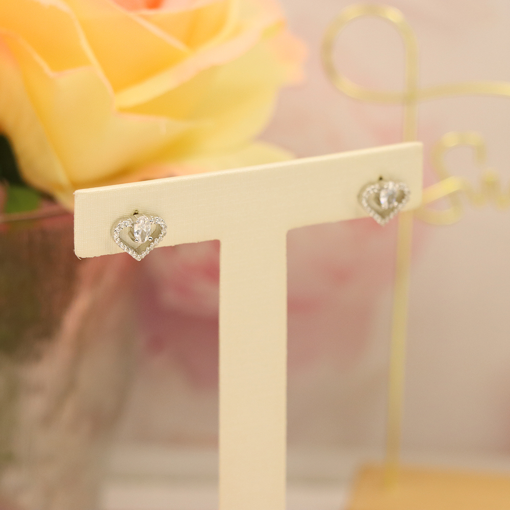 Sparkling Heart Stud Earrings, S925 Sterling Silver Romantic Jewelry, Crystal Love Earrings, Eternal Gift for Her