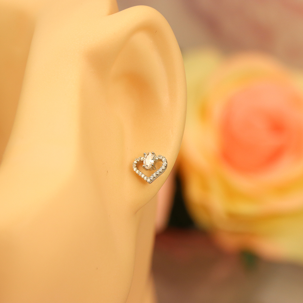 Sparkling Heart Stud Earrings, S925 Sterling Silver Romantic Jewelry, Crystal Love Earrings, Eternal Gift for Her