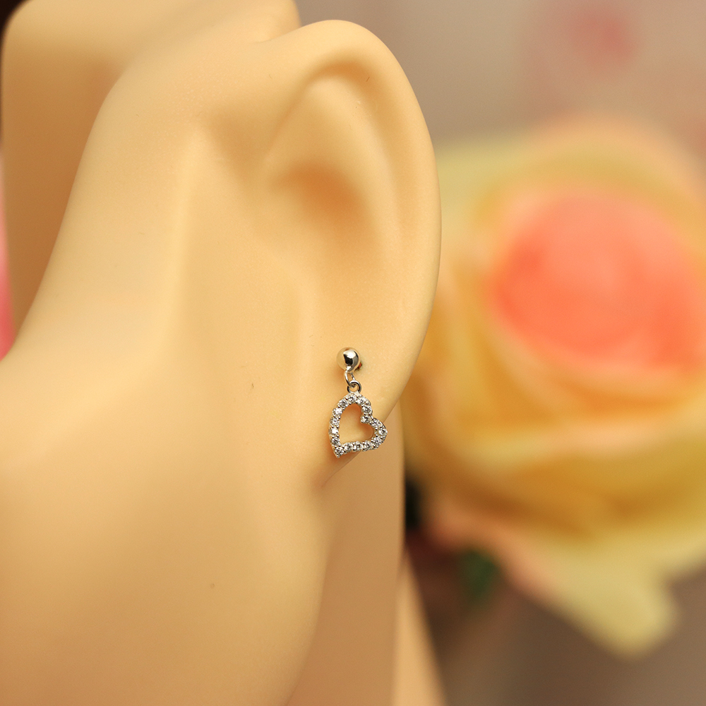 Open Heart Earrings with Zircon, S925 Sterling Silver Hollow Out Studs, Dainty Romantic Jewelry Gift for Girlfriend