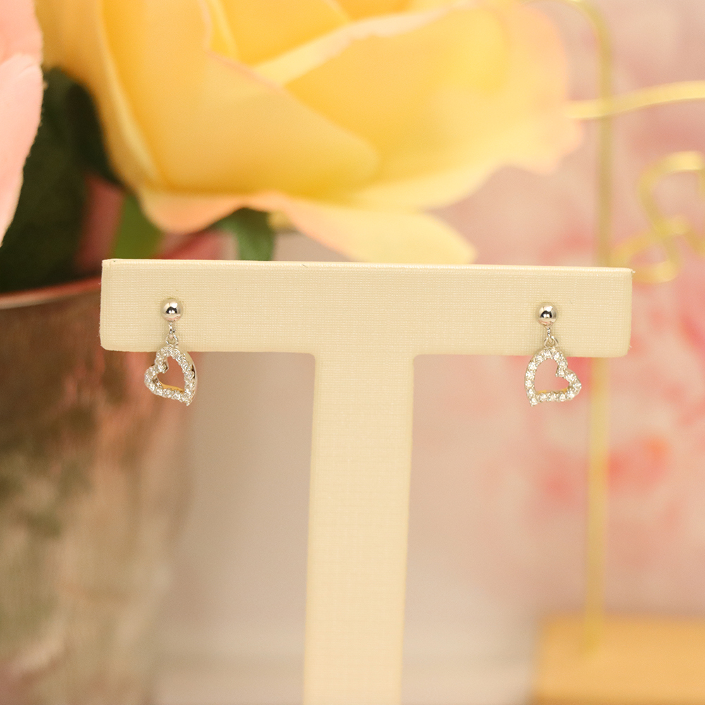 Open Heart Earrings with Zircon, S925 Sterling Silver Hollow Out Studs, Dainty Romantic Jewelry Gift for Girlfriend