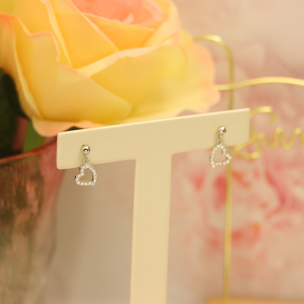 Open Heart Earrings with Zircon, S925 Sterling Silver Hollow Out Studs, Dainty Romantic Jewelry Gift for Girlfriend