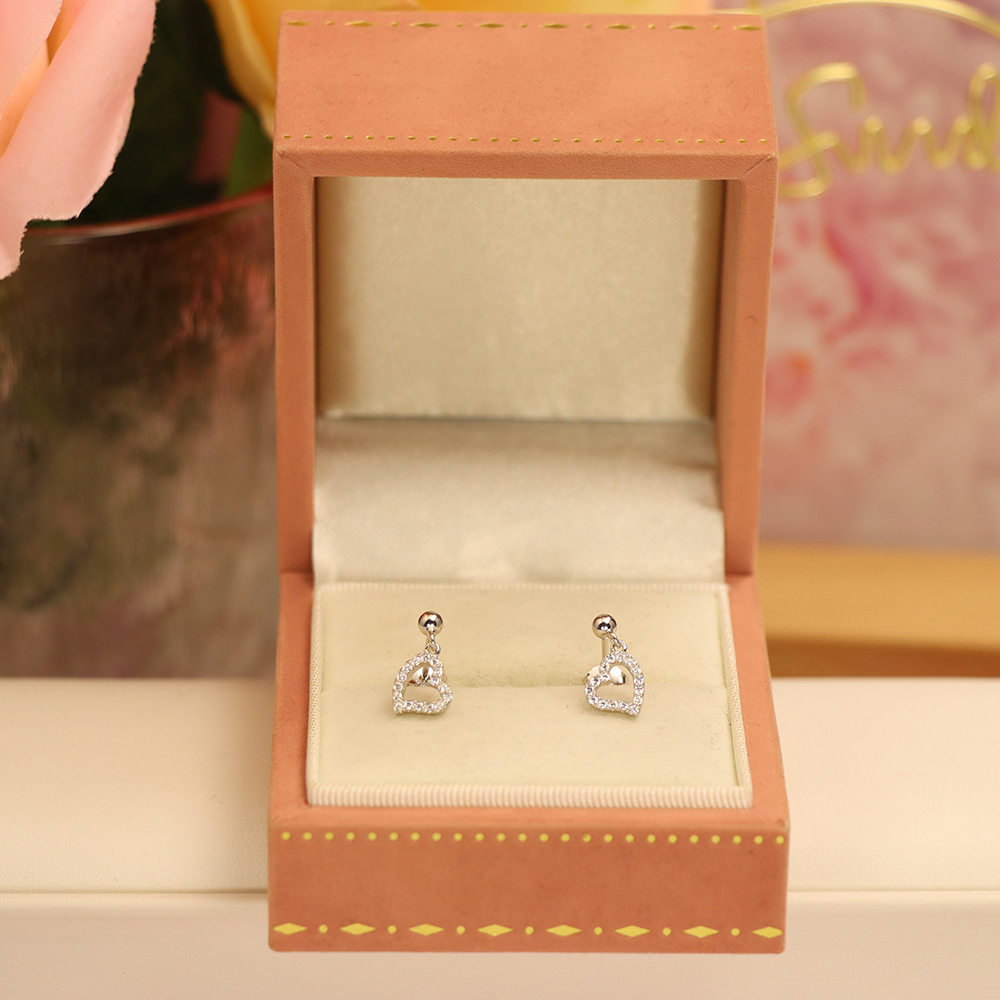 Open Heart Earrings with Zircon, S925 Sterling Silver Hollow Out Studs, Dainty Romantic Jewelry Gift for Girlfriend