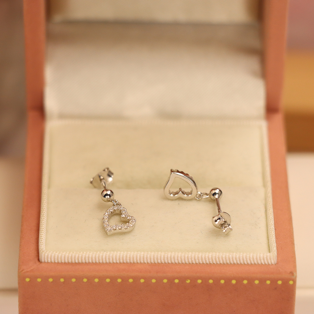 Open Heart Earrings with Zircon, S925 Sterling Silver Hollow Out Studs, Dainty Romantic Jewelry Gift for Girlfriend