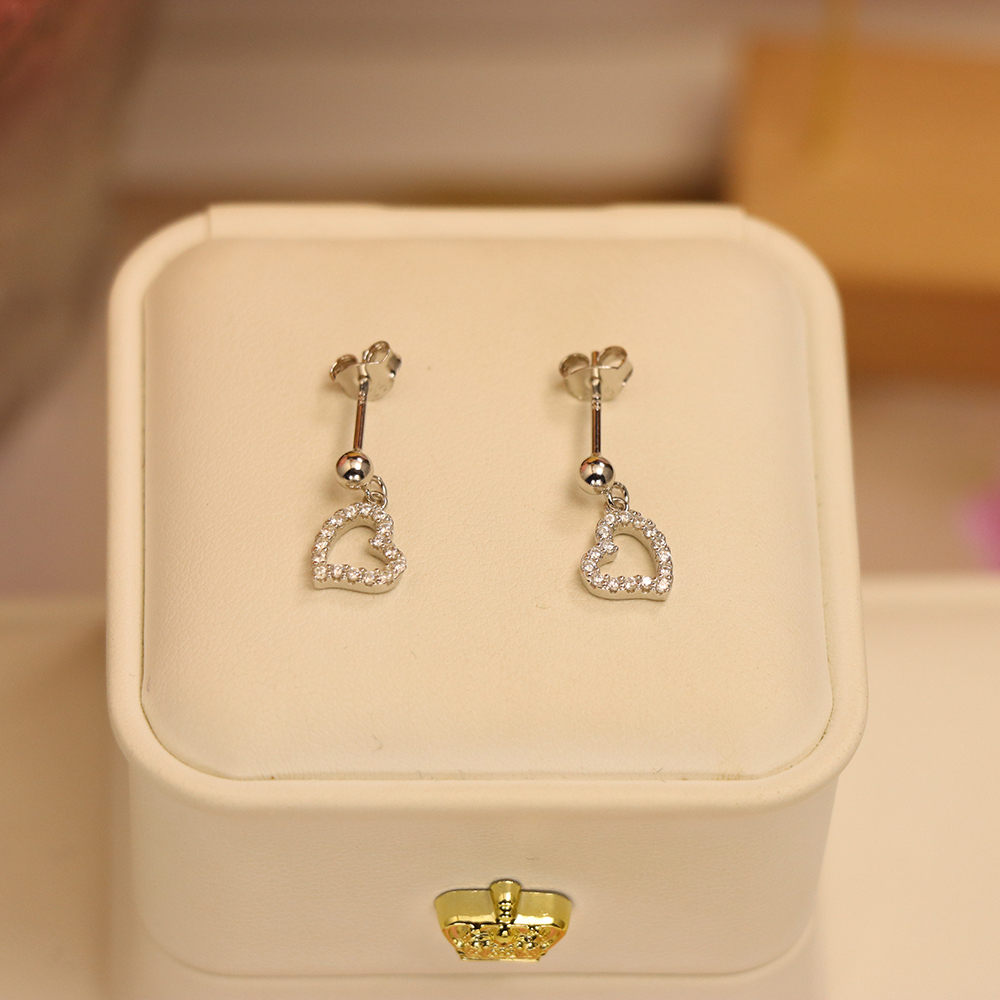 Open Heart Earrings with Zircon, S925 Sterling Silver Hollow Out Studs, Dainty Romantic Jewelry Gift for Girlfriend