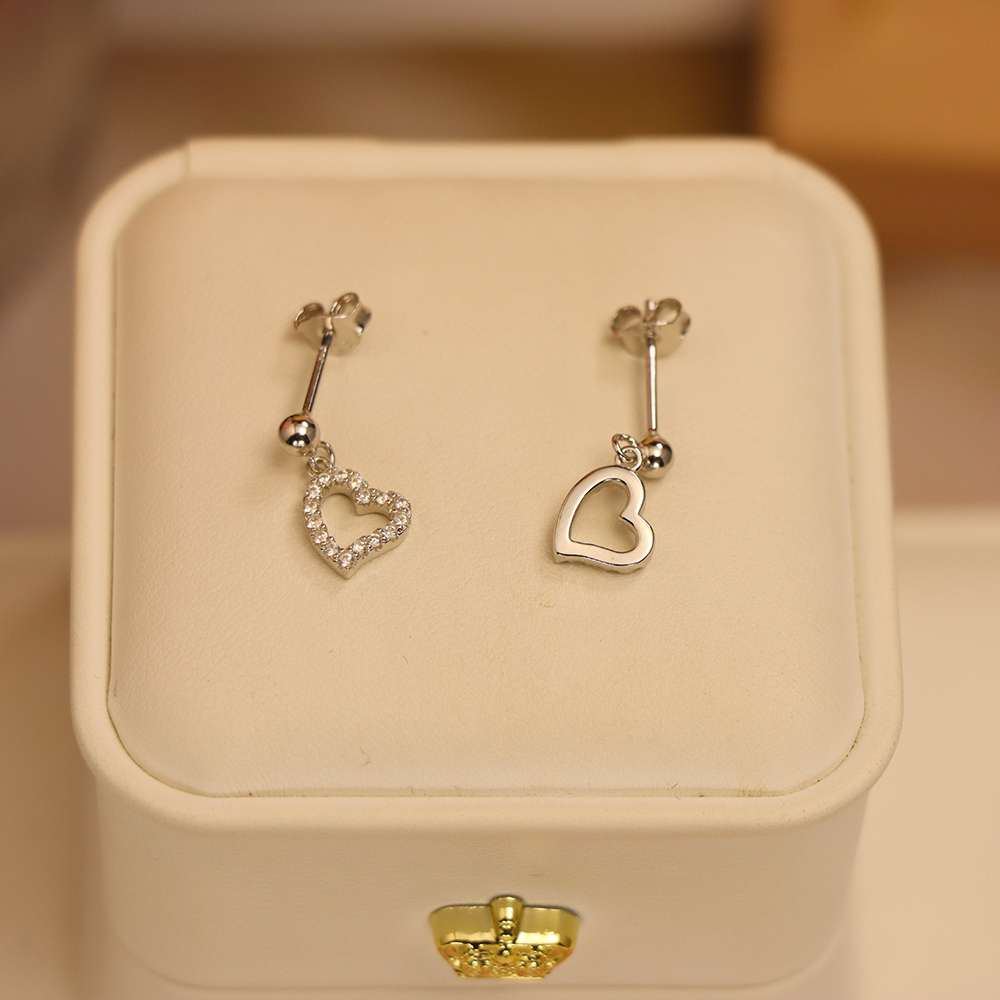 Open Heart Earrings with Zircon, S925 Sterling Silver Hollow Out Studs, Dainty Romantic Jewelry Gift for Girlfriend