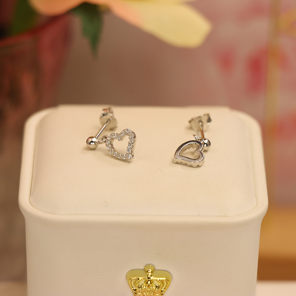 Open Heart Earrings with Zircon, S925 Sterling Silver Hollow Out Studs, Dainty Romantic Jewelry Gift for Girlfriend