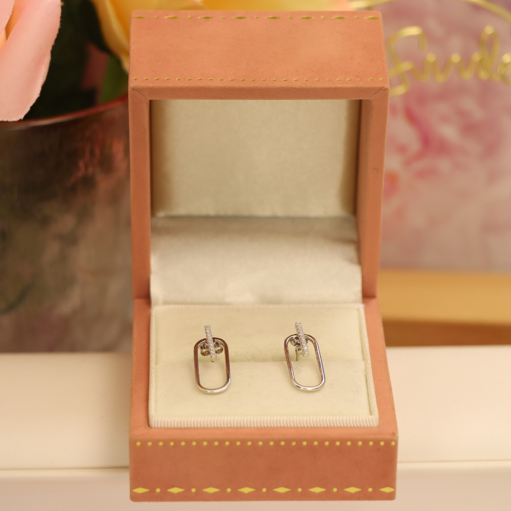 Geometric Micro-Pavé Stud Earrings, S925 Sterling Silver Modern Minimalist Jewelry, Dainty Luxury Gift for Women