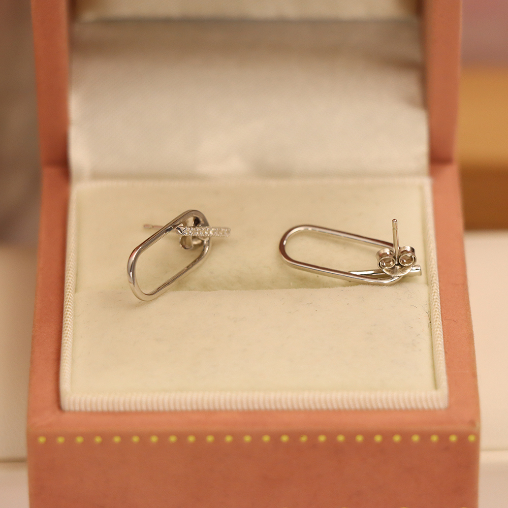 Geometric Micro-Pavé Stud Earrings, S925 Sterling Silver Modern Minimalist Jewelry, Dainty Luxury Gift for Women