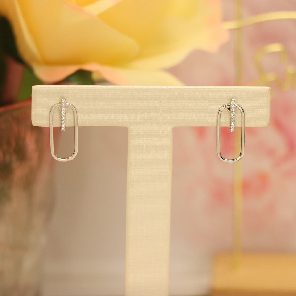 Geometric Micro-Pavé Stud Earrings, S925 Sterling Silver Modern Minimalist Jewelry, Dainty Luxury Gift for Women