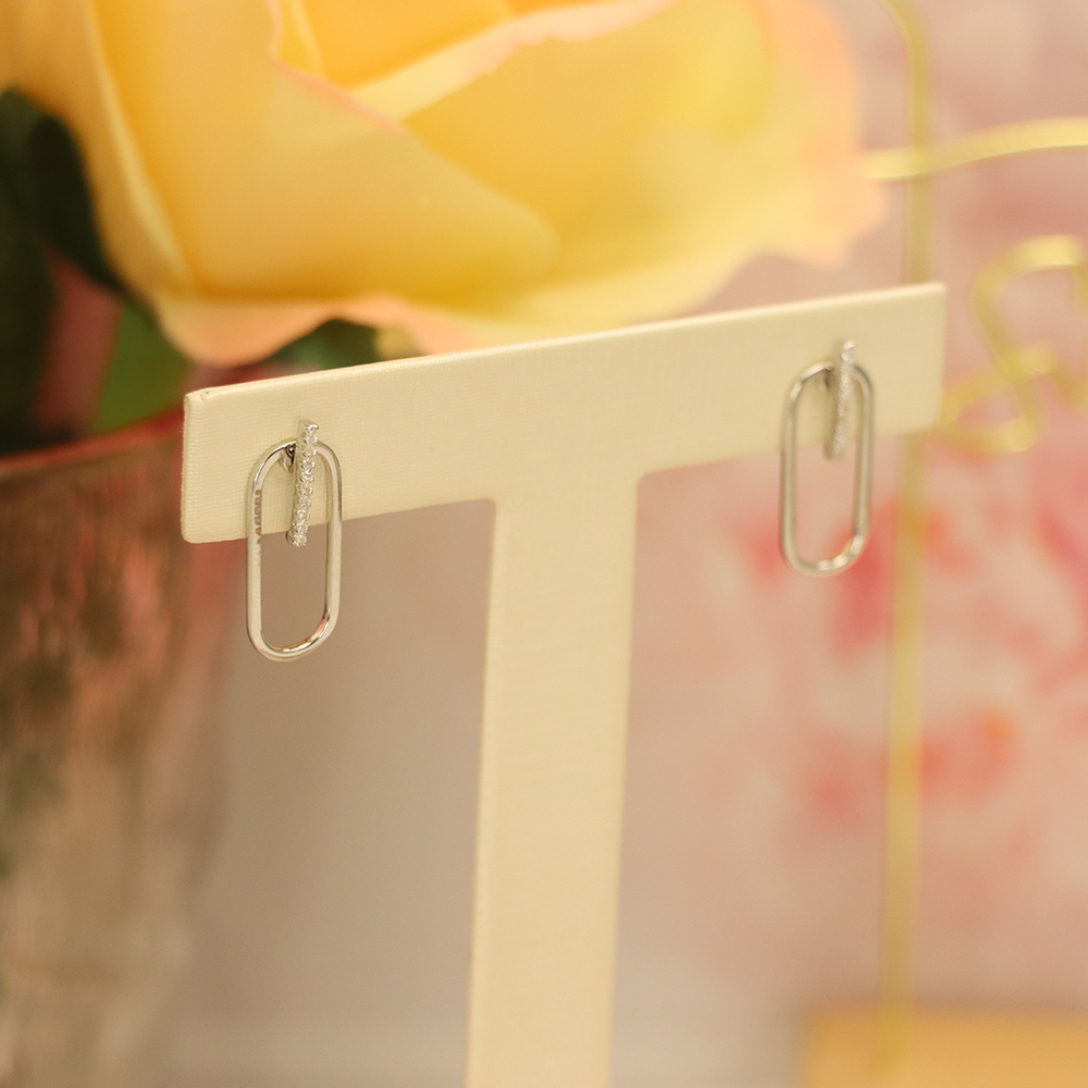 Geometric Micro-Pavé Stud Earrings, S925 Sterling Silver Modern Minimalist Jewelry, Dainty Luxury Gift for Women