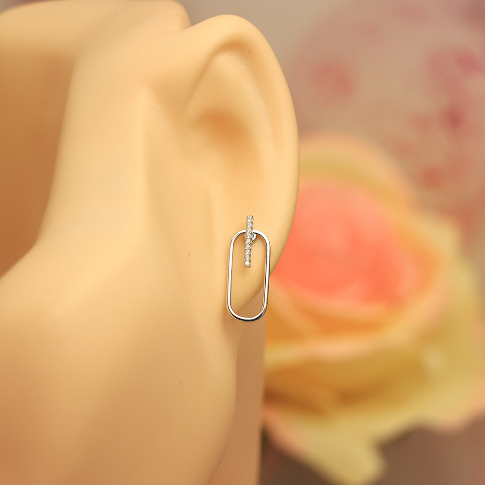 Geometric Micro-Pavé Stud Earrings, S925 Sterling Silver Modern Minimalist Jewelry, Dainty Luxury Gift for Women