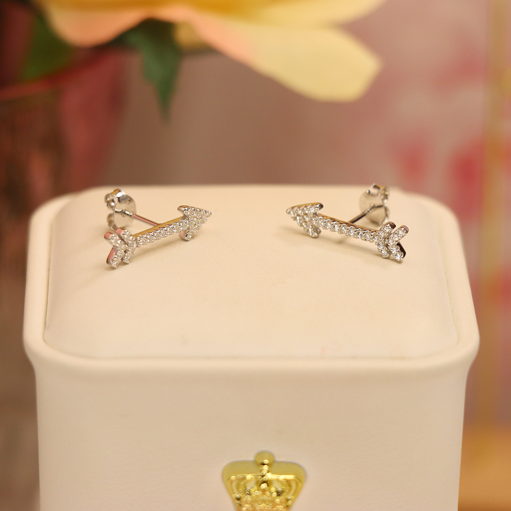 Full Zircon Arrow Stud Earrings, S925 Sterling Silver Geometric Dangle Studs, Sparkling Dainty Luxury Gift for Women