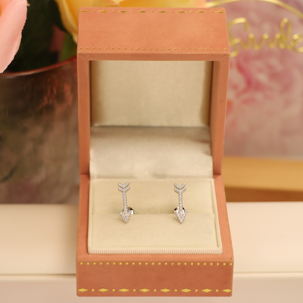 Full Zircon Arrow Stud Earrings, S925 Sterling Silver Geometric Dangle Studs, Sparkling Dainty Luxury Gift for Women
