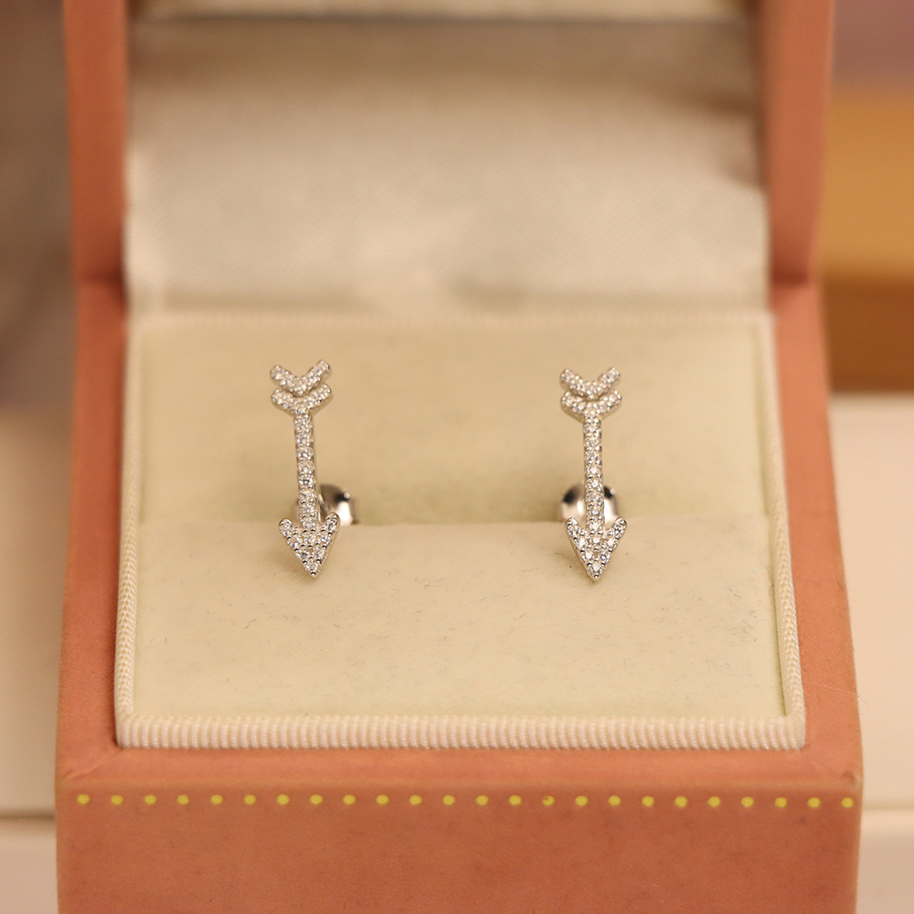 Full Zircon Arrow Stud Earrings, S925 Sterling Silver Geometric Dangle Studs, Sparkling Dainty Luxury Gift for Women
