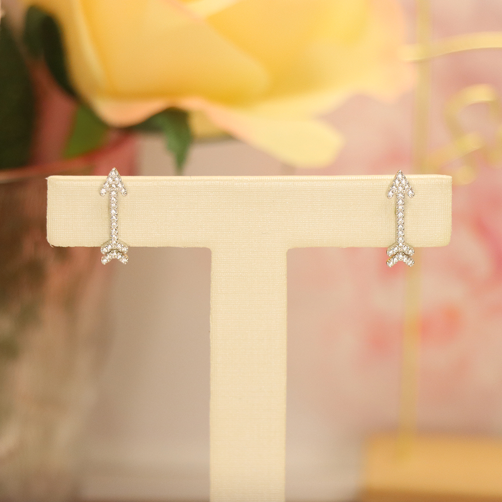 Full Zircon Arrow Stud Earrings, S925 Sterling Silver Geometric Dangle Studs, Sparkling Dainty Luxury Gift for Women