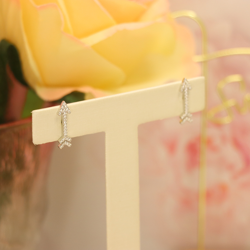 Full Zircon Arrow Stud Earrings, S925 Sterling Silver Geometric Dangle Studs, Sparkling Dainty Luxury Gift for Women