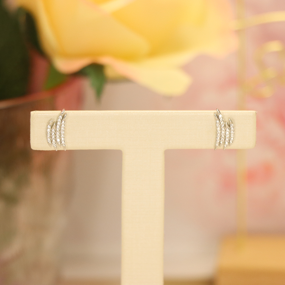 Geometric Line Stud Earrings, S925 Sterling Silver Architectural Jewelry, Sparkling Crystal Earrings, Modern Luxury Gift