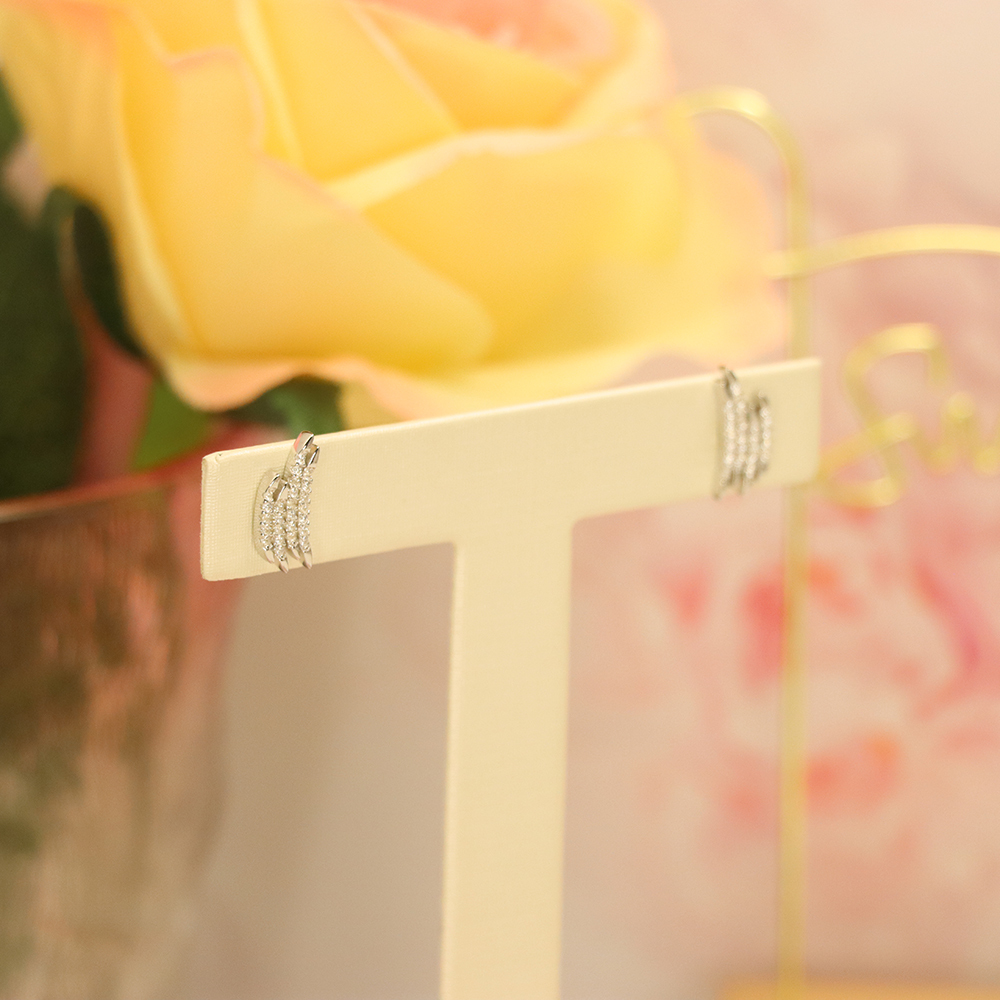 Geometric Line Stud Earrings, S925 Sterling Silver Architectural Jewelry, Sparkling Crystal Earrings, Modern Luxury Gift