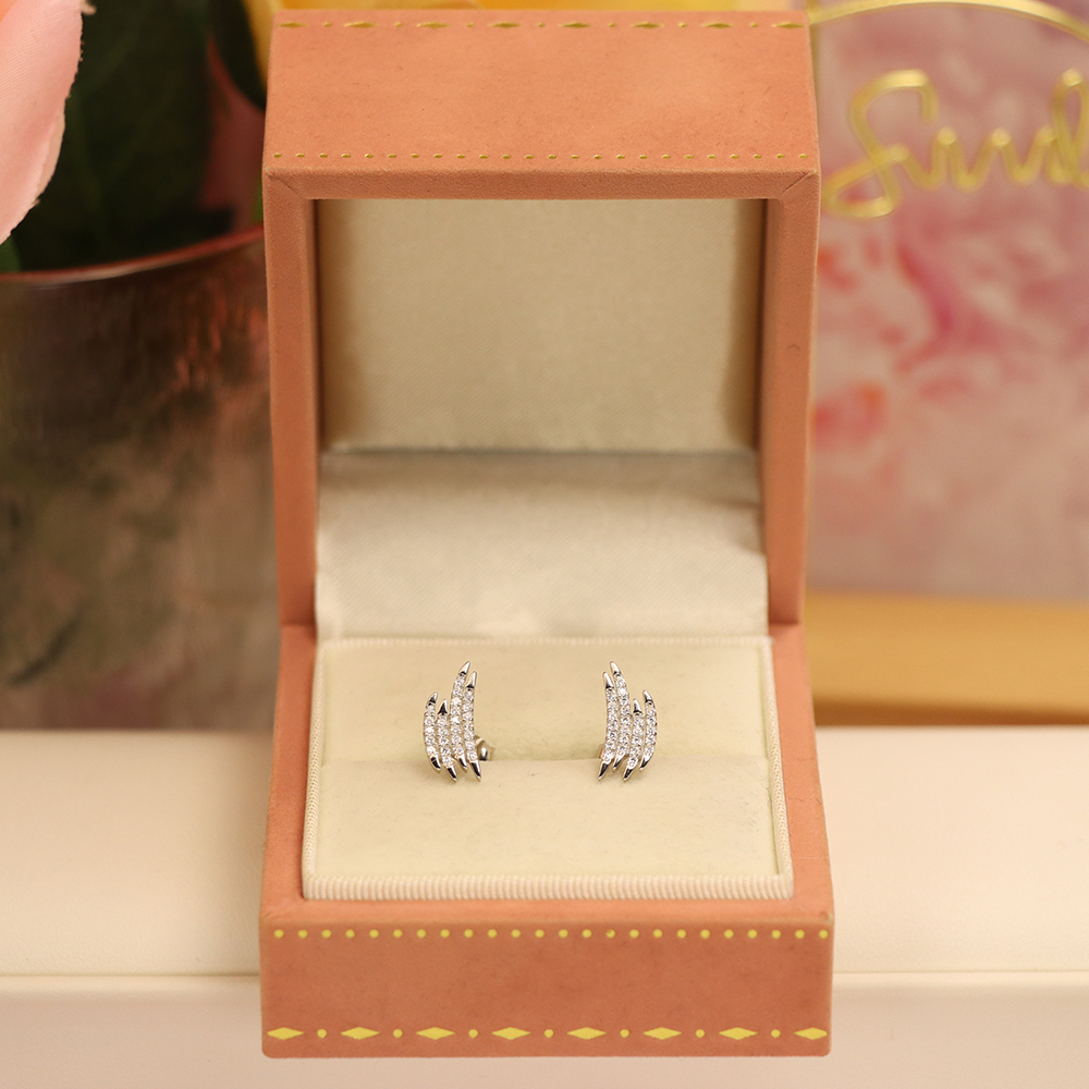 Geometric Line Stud Earrings, S925 Sterling Silver Architectural Jewelry, Sparkling Crystal Earrings, Modern Luxury Gift