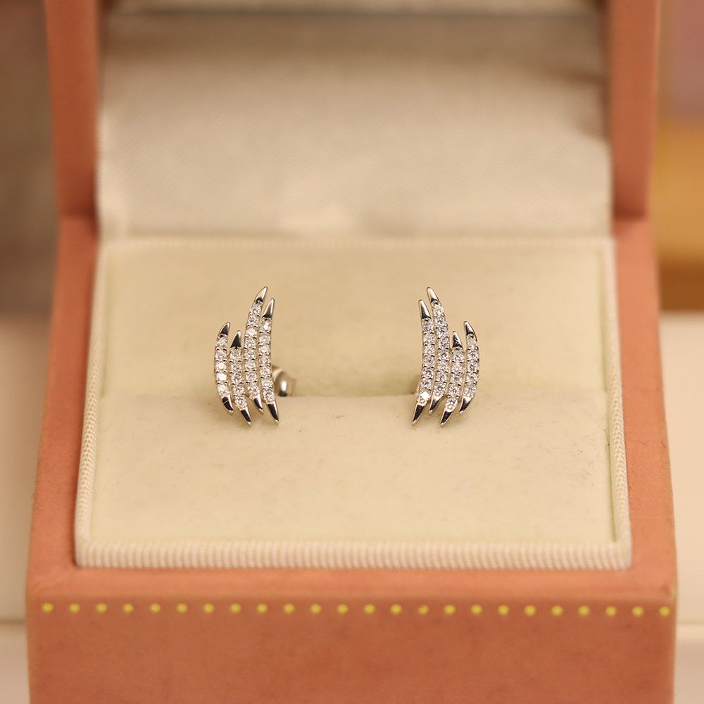 Geometric Line Stud Earrings, S925 Sterling Silver Architectural Jewelry, Sparkling Crystal Earrings, Modern Luxury Gift