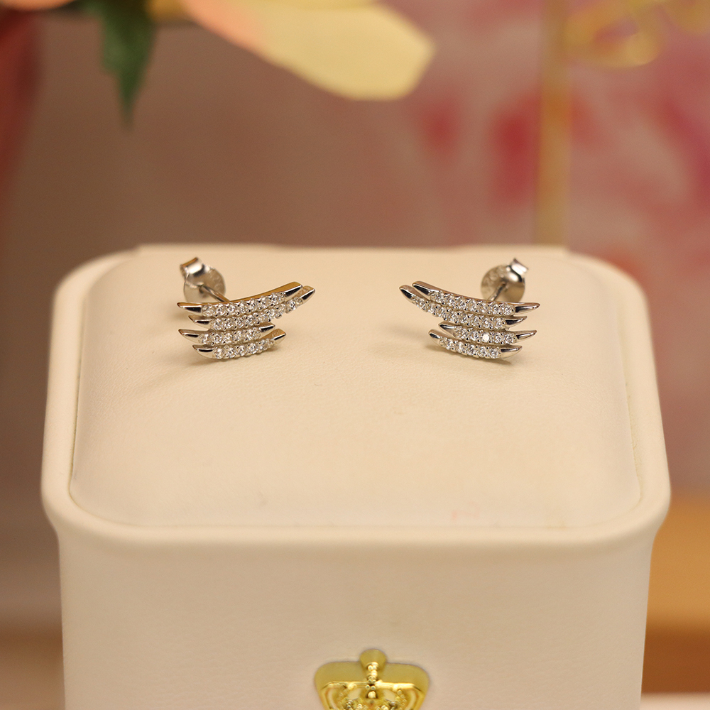 Geometric Line Stud Earrings, S925 Sterling Silver Architectural Jewelry, Sparkling Crystal Earrings, Modern Luxury Gift