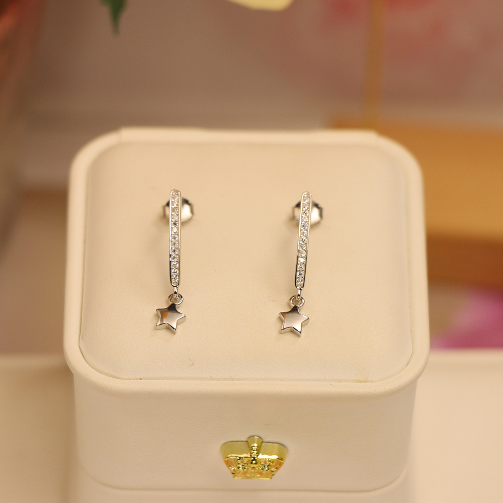 Dainty Sparkling Star Earrings, S925 Sterling Silver Zircon Dangle Ear Drops, Dreamy Celestial Jewelry Gift for Women
