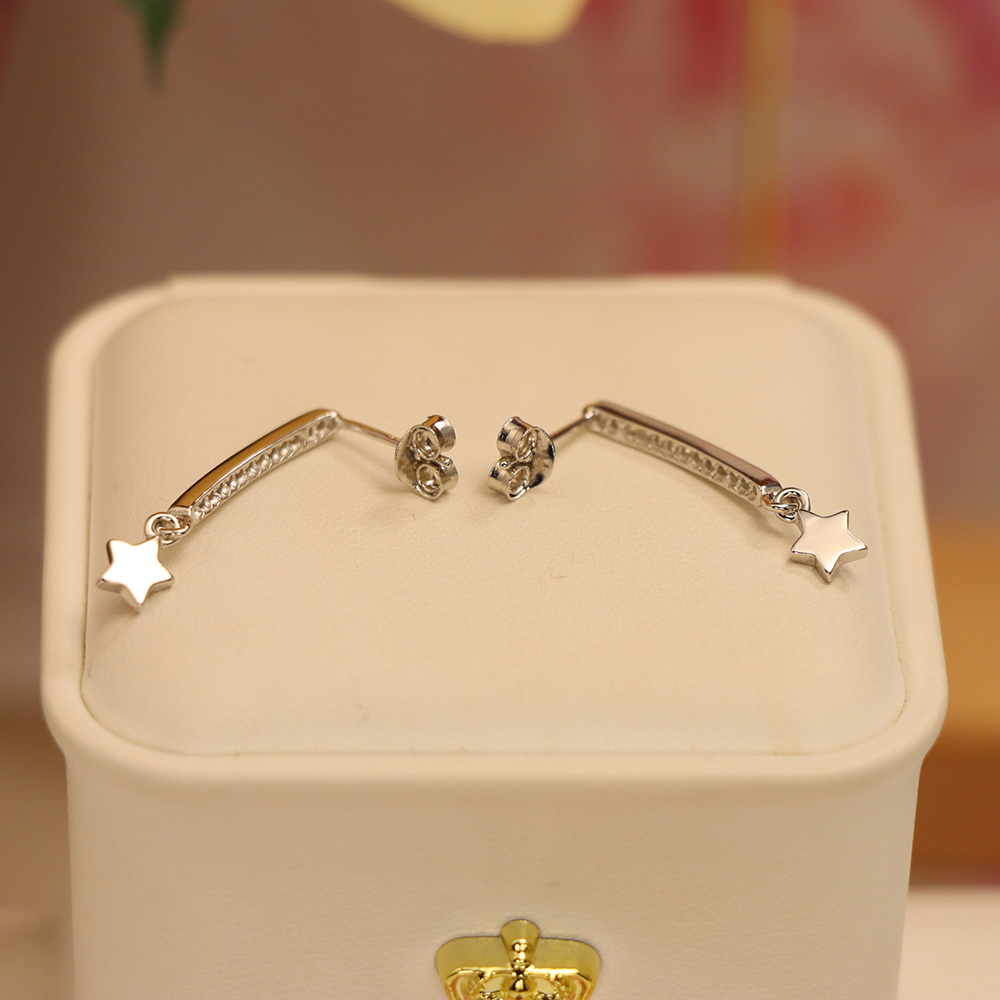 Dainty Sparkling Star Earrings, S925 Sterling Silver Zircon Dangle Ear Drops, Dreamy Celestial Jewelry Gift for Women