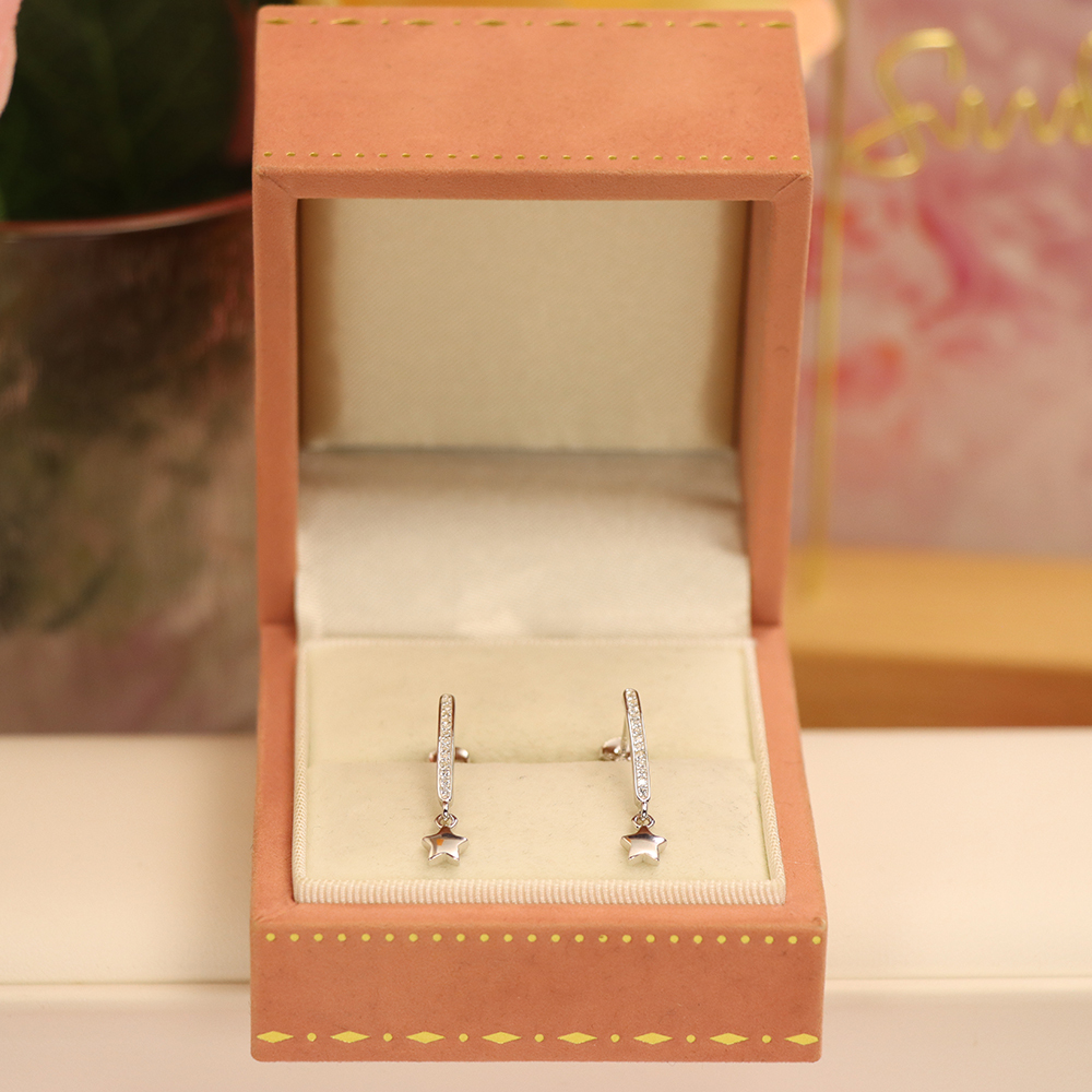 Dainty Sparkling Star Earrings, S925 Sterling Silver Zircon Dangle Ear Drops, Dreamy Celestial Jewelry Gift for Women
