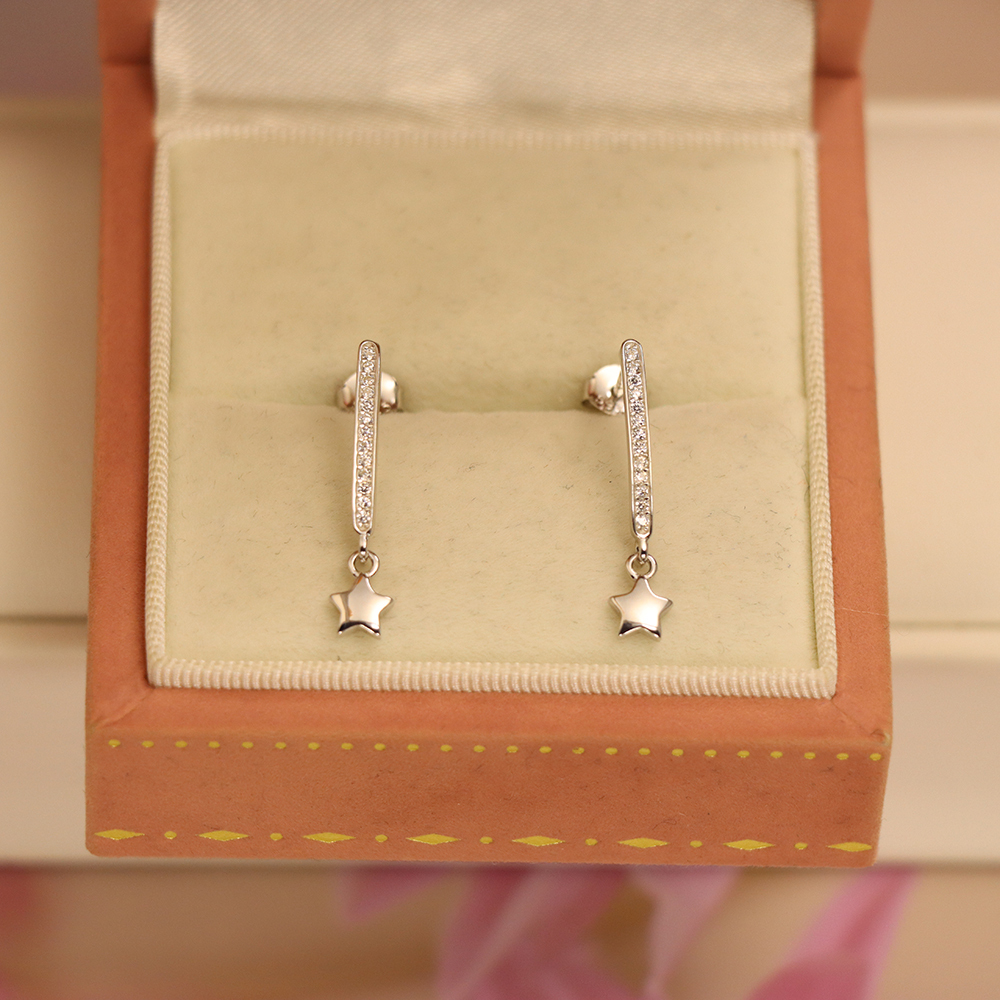 Dainty Sparkling Star Earrings, S925 Sterling Silver Zircon Dangle Ear Drops, Dreamy Celestial Jewelry Gift for Women