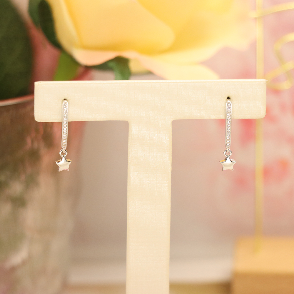 Dainty Sparkling Star Earrings, S925 Sterling Silver Zircon Dangle Ear Drops, Dreamy Celestial Jewelry Gift for Women