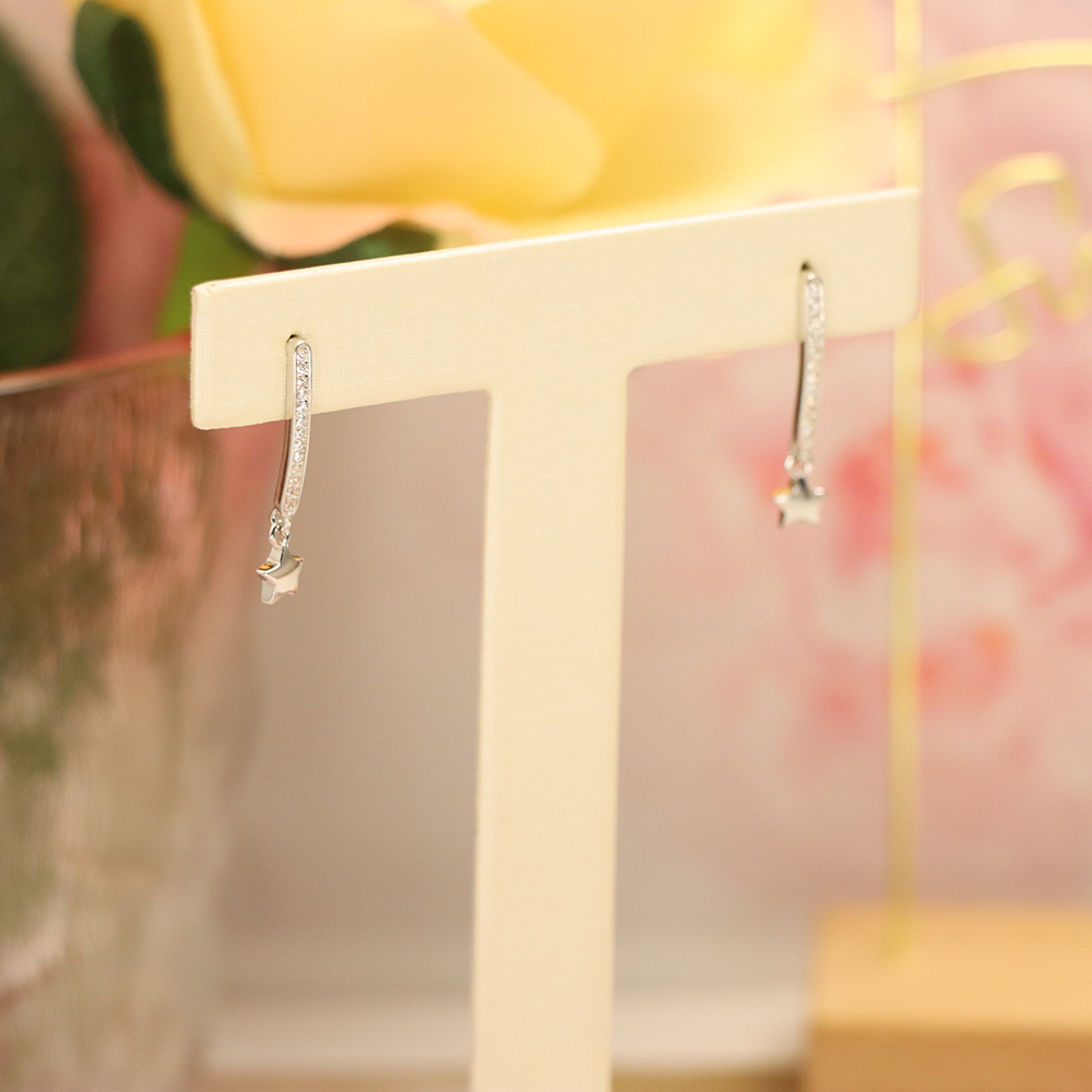 Dainty Sparkling Star Earrings, S925 Sterling Silver Zircon Dangle Ear Drops, Dreamy Celestial Jewelry Gift for Women